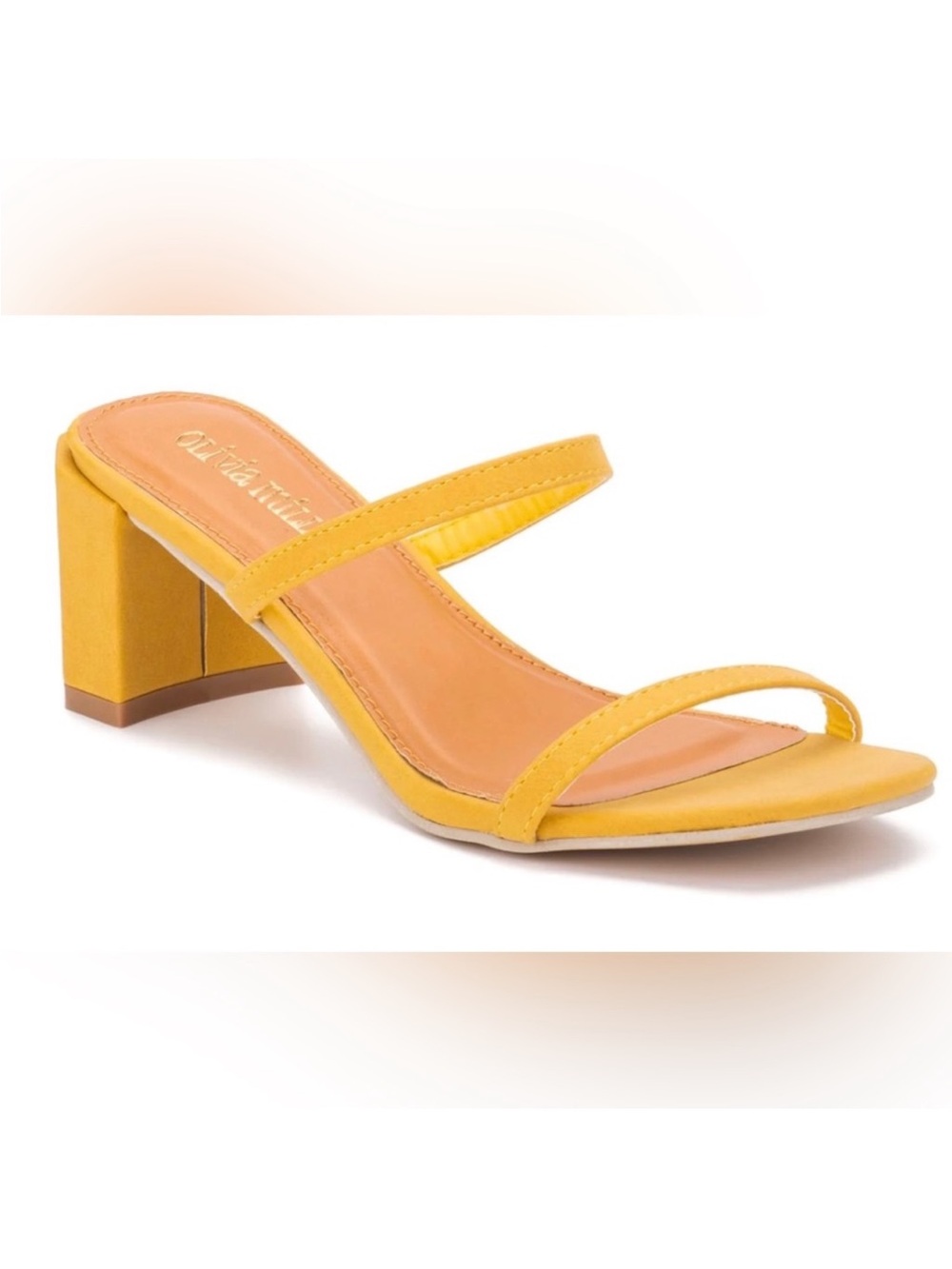 Olivia Miller Strappy Block Heel Sandals in Sunny Gold/Yellow